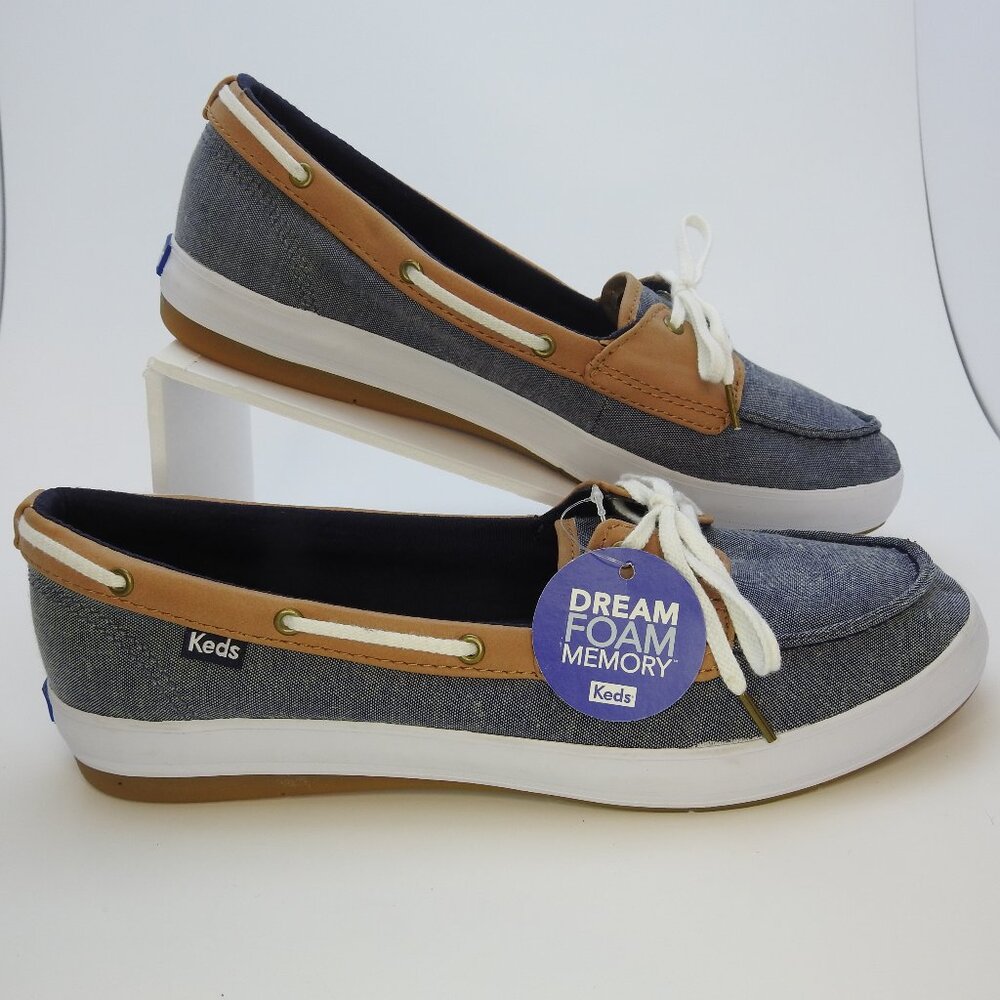 Keds Chambray and Taupe Dream Foam Boat Shoes Sz  9